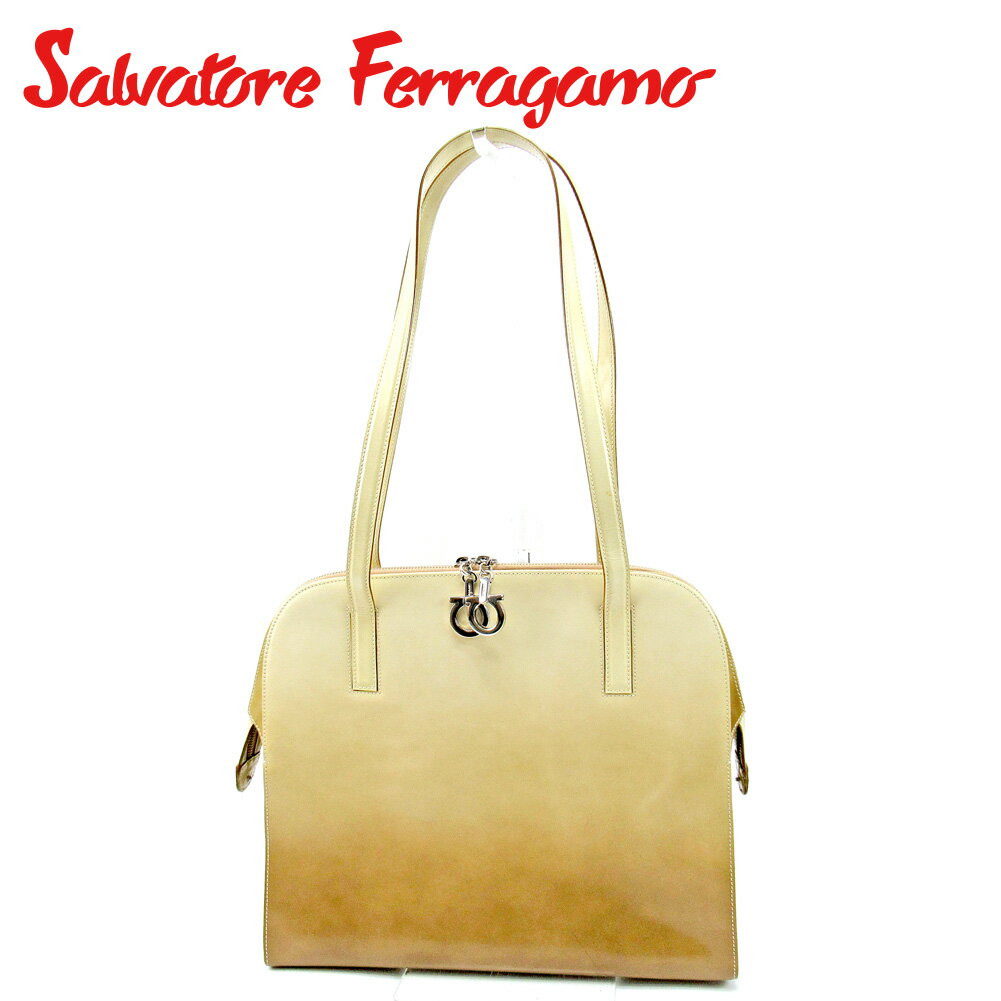 【スプリングセール30％OFF】サルヴァトーレ フェラガモ ショルダーバッグ ワンショルダー ガンチーニ ベージュ レザー Salvatore Ferragamo バッグ バック 肩掛け 収納 バッグ 【フェラガモ】 T9816 【中古】