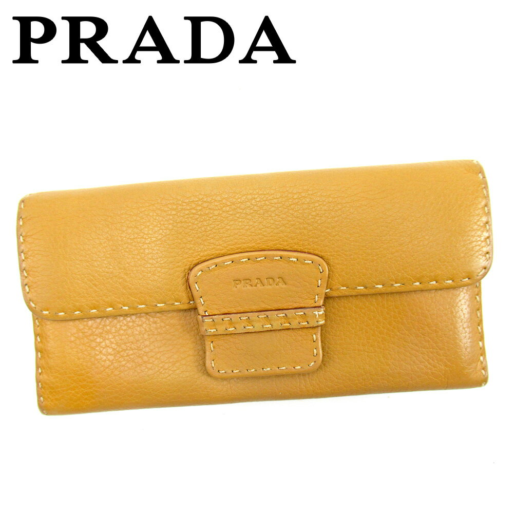 【スプリングセール】プラダ 長財布 ファスナー付き 長財布 ベージュ レザー PRADA 長サイフ サイフ 収納 財布 ユニセックス 小物 【プラダ】 T9862 【中古】