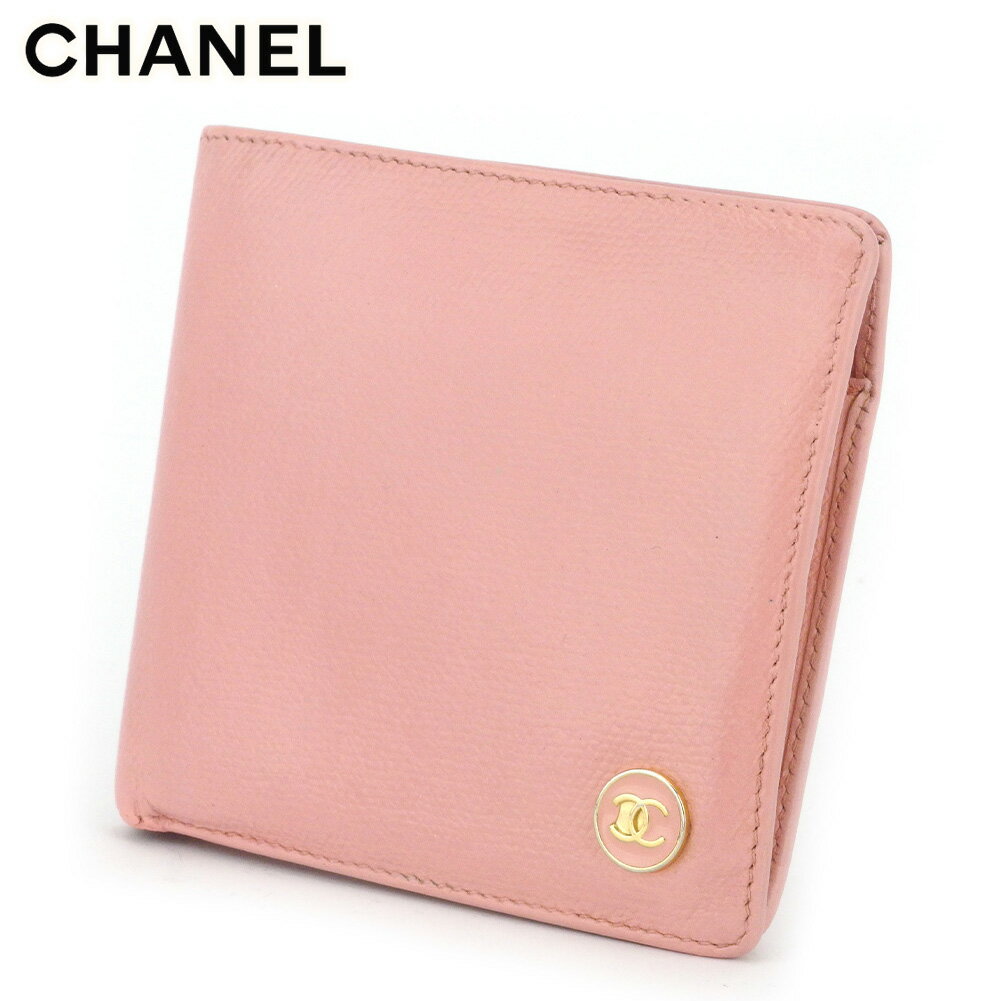 【スプリングセール】シャネル 二つ折り財布 コンパクトサイズ ココボタン ピンク×ゴールド レザー CHANEL 【シャネル】 T10636S 【中古】