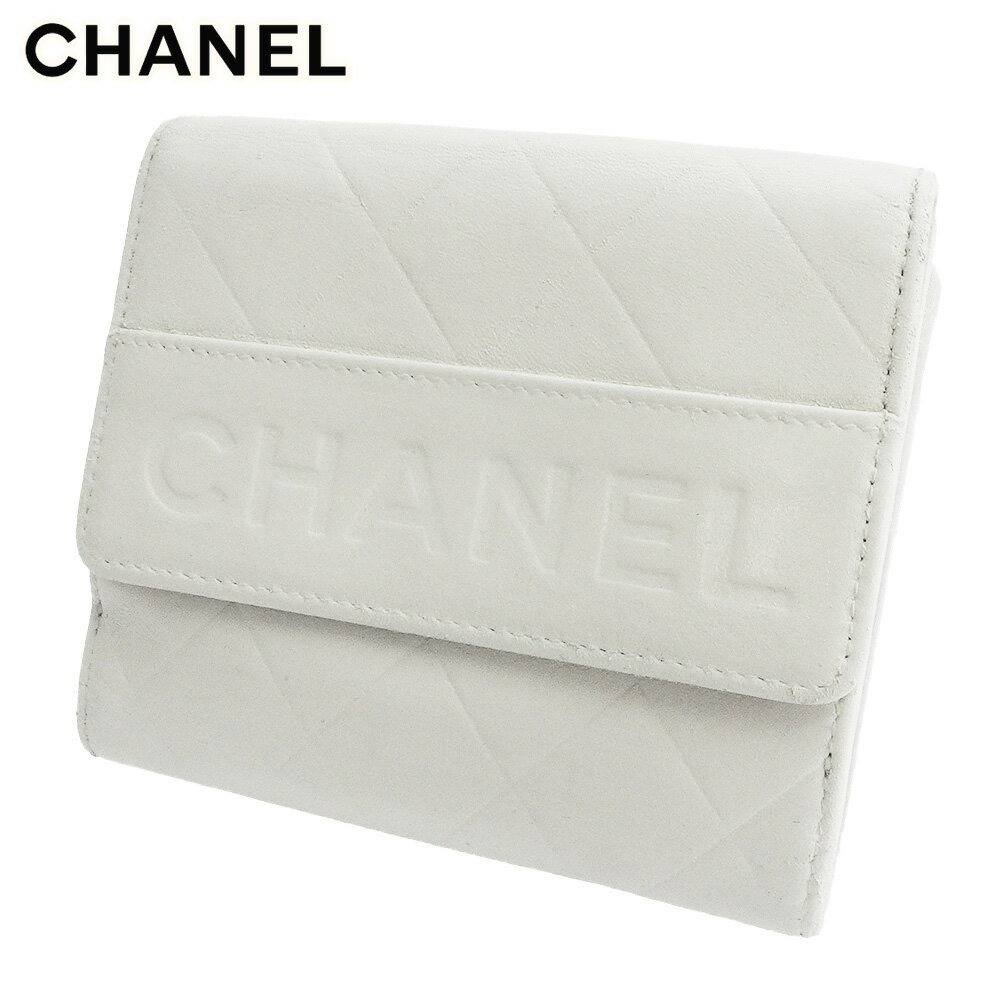 【スプリングセール30％OFF】シャネル Wホック財布 二つ折り マトラッセ ホワイト CHANEL 【シャネル】 T12106S 【中古】