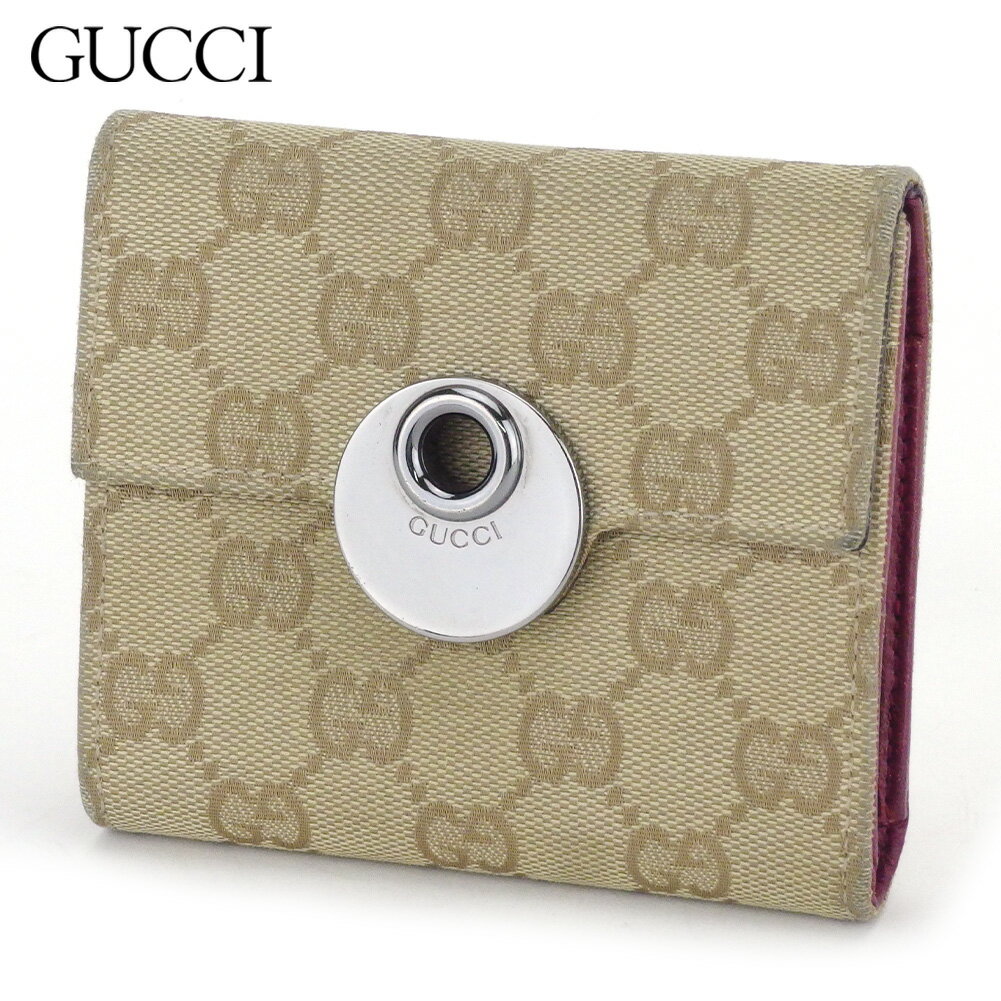 【スプリングセール30％OFF】グッチ 二つ折り財布 Wホック エクリプス ベージュ×ボルドー キャンバス×レザー GUCCI 【グッチ】 T15100 【中古】