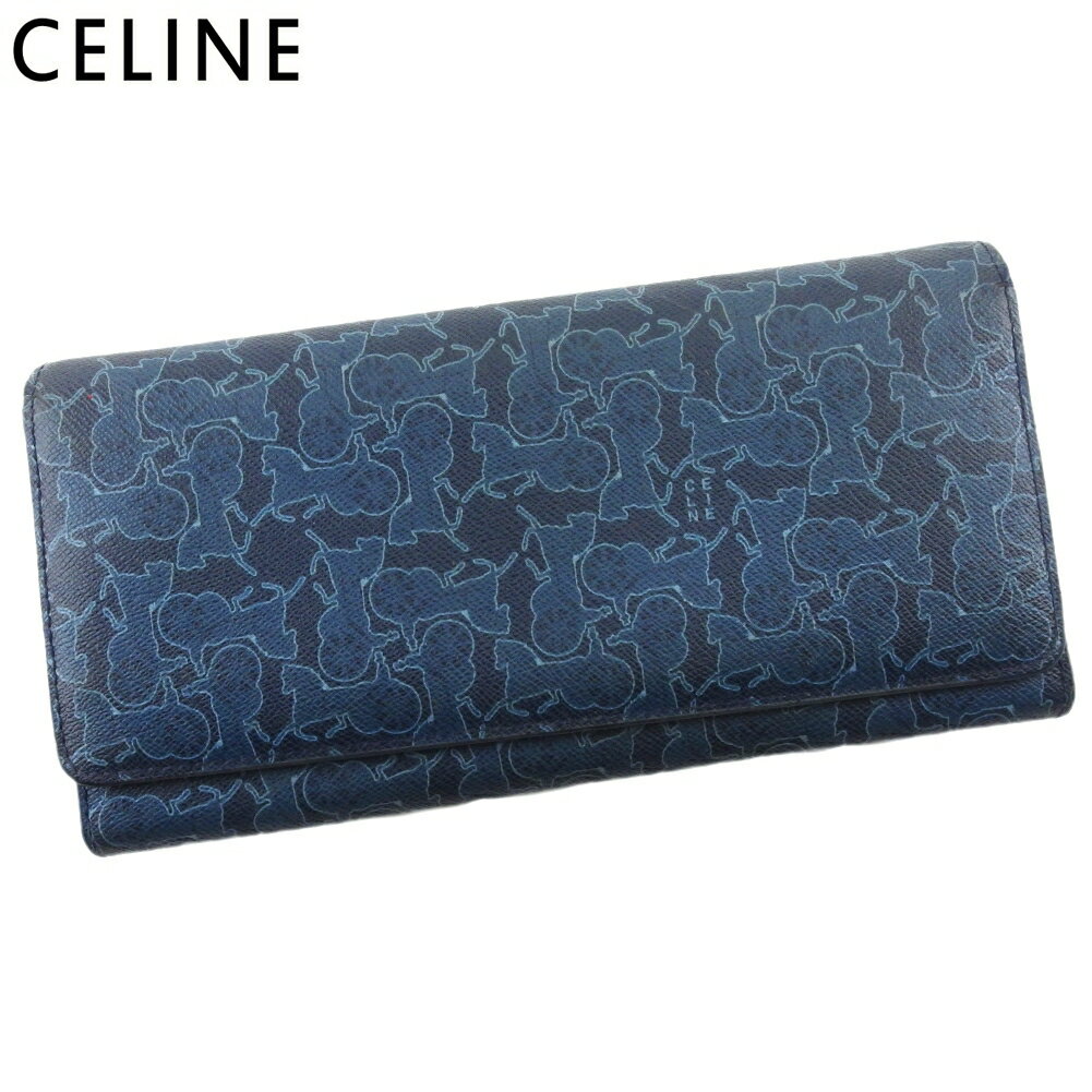 【スプリングセール】セリーヌ 長財布 ファスナー付き 財布 レディース メンズ サルキー ネイビー ブルー PVC×レザー CELINE G1597S 【中古】