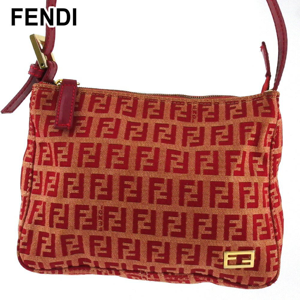 【スプリングセール30％OFF】フェンディ ハンドバッグ ポーチバッグ レディース ズッキーノ レッド ゴールド キャンバス×レザー FENDI T19870S 【中古】