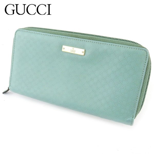 【春の大感謝祭 30％OFF】グッチ 長財布 ラウンドファスナー レディース マイクロGG ブルー レザー GUCCI 【グッチ】 I593 【中古】