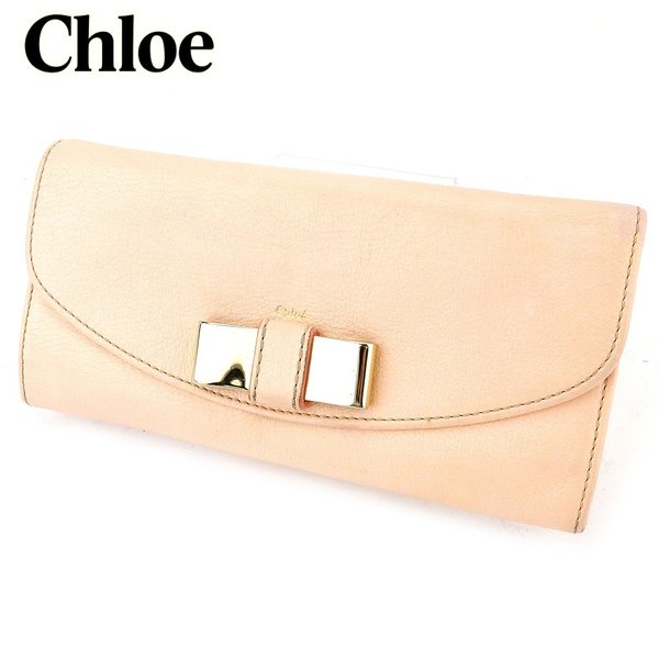 【スプリングセール30％OFF】クロエ 長財布 ファスナー付き 長財布 レディース リボンモチーフ ピンク レザー Chloe 【クロエ】 I599S 【中古】