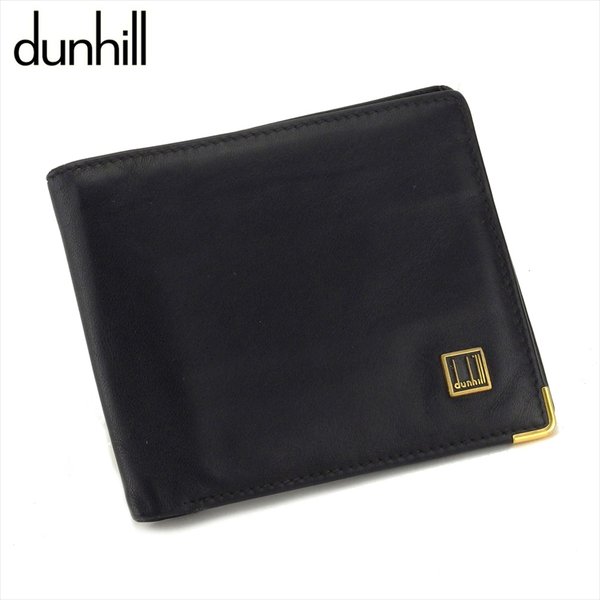 【スプリングセール30％OFF】ダンヒル 二つ折り 札入れ ロゴプレート ブラック ゴールド レザー dunhill 【ダンヒル】 L2652S 【中古】