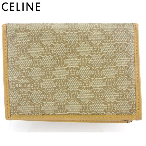 【スプリングセール】セリーヌ カードケース カード 名刺入れ パスケース レディース メンズ マカダム ベージュ ブラウン PVC×レザー CELINE 【セリーヌ】 L3132 【中古】