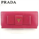 【スプリングセール】プラダ 長財布 ファスナー付き 財布 レディース リボン ピンク ゴールド サフィアーノレザー PRADA 【プラダ】 L3148 【中古】