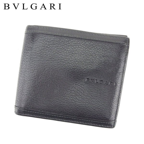 【スプリングセール30％OFF】ブルガリ 二つ折り 財布 クラシコ ロゴ ブラック レザー BVLGARI 【ブルガリ】 T8650S 【中古】