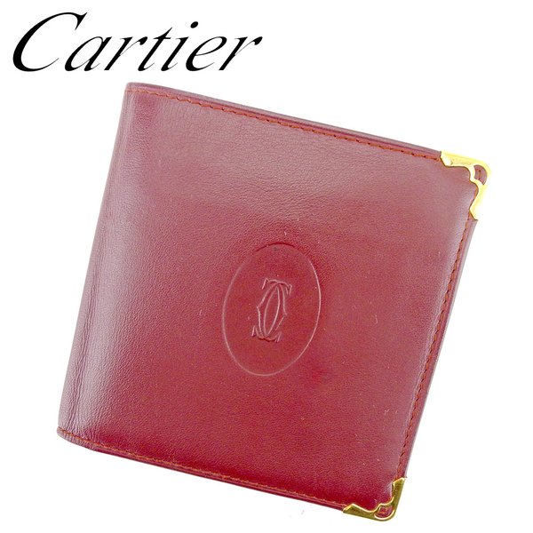 【スプリングセール30％OFF】カルティエ 二つ折り 財布 マストライン ボルドー ゴールド レザー Cartier 【カルティエ】 T9441S 【中古】