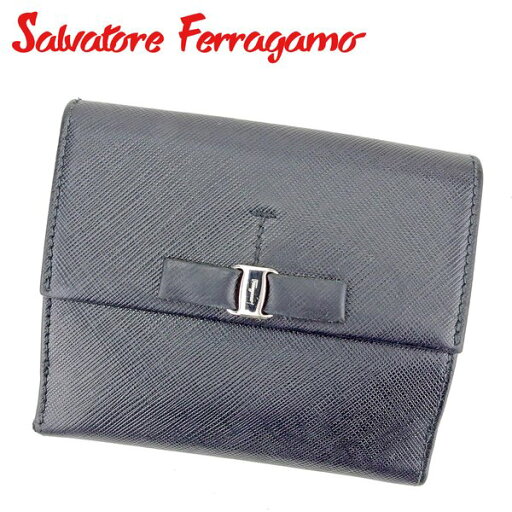 【スプリングセール】サルヴァトーレ フェラガモ Wホック 財布 二つ折り ヴァラリボン ブラック シルバー レザー Salvatore Ferragamo 【フェラガモ】 T9450S 【中古】 【スプリングセール】サルヴァトーレ フェラガモ Wホック 財布 二つ折り ヴァラリボン ブラック シルバー レザー Salvatore Ferragamo 【フェラガモ】 T9450S 【中古】