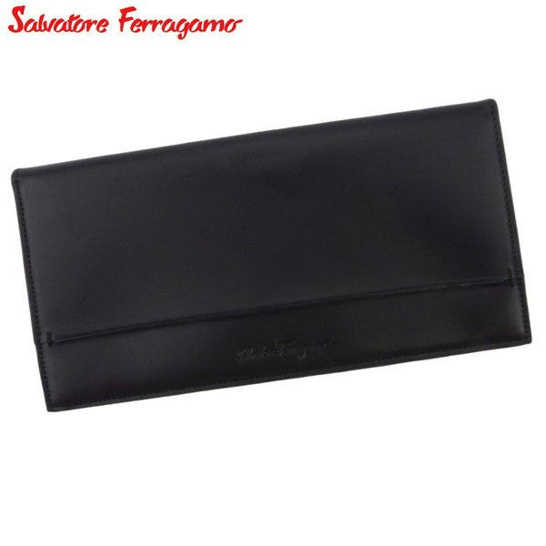 【スプリングセール30％OFF】サルヴァトーレ フェラガモ 長札入れ 札入れ メンズ ロゴ ブラック レザー Salvatore Ferragamo T19236S 【中古】