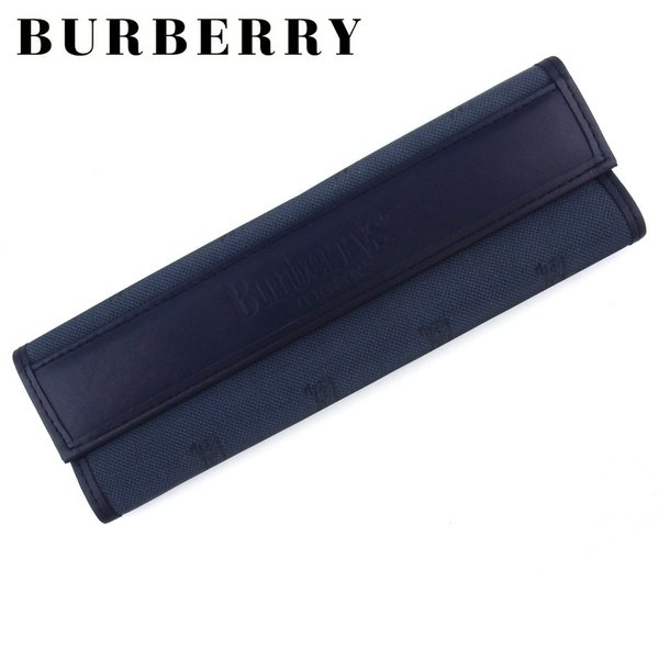 【スプリングセール30％OFF】バーバリー ペンケース ケース レディース メンズ ロゴ ネイビー コーティングキャンバス×レザー BURBERRY T19357 【中古】