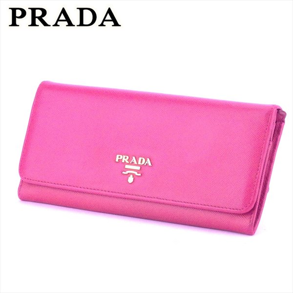 【スプリングセール30％OFF】プラダ 長財布 ファスナー付き 財布 ロゴ ピンク ゴールド サフィアーノレザー PRADA 長サイフ サイフ 収納 財布 ユニセックス 小物 【プラダ】 F1536 【中古】