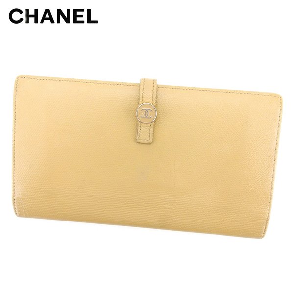 【スプリングセール】シャネル 長財布 Wホック ココボタン ベージュ レザー CHANEL 長サイフ サイフ 収納 財布 ユニセックス 小物 【シャネル】 L2619 【中古】