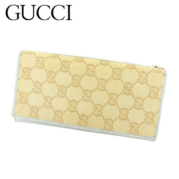 【スプリングセール30％OFF】グッチ 長財布 ファスナー付き 長財布 GGキャンバス ブルー ベージュ キャンバス×レザー Gucci 【グッチ】 Q536S 【中古】