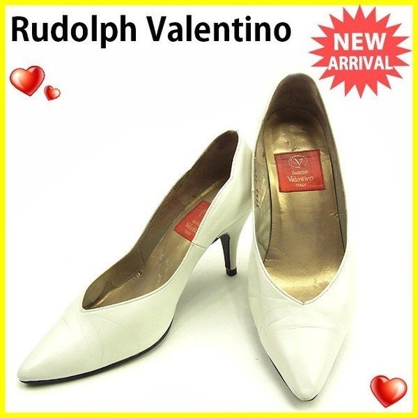 【スプリングセール30％OFF】ルドルフ ヴァレンティノ パンプス #35 12 ホワイト レザー rudolph valentino 【ルドルフ ヴァレンティノ】 T14176S 【中古】