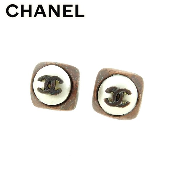 【冬SALE30%OFFクーポン】シャネル ピアス アクセサリー ココマーク ブラウン シルバー ゴールド CHANEL 【シャネル】 T8771S 【中古】