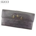 【春の大感謝祭 30％OFF】グッチ 長財布 Wホック グッチシマ ブラウン レザー GUCCI 長サイフ サイフ 収納 財布 ユニセックス 小物 【グッチ】 T8915 【中古】