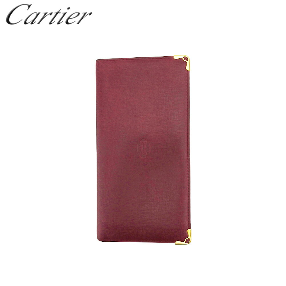 【中古】 カルティエ 長札入れ 札入れ レディース メンズ マストライン ボルドー ゴールド レザー Cartier I644