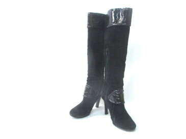NINE WEST(ナインウエスト) ロングブーツ 6 1/2 レディース 黒 スエード×エナメル(合皮)【20200426】【中古】【dfn】