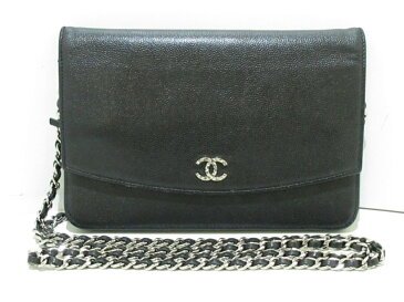 【新着】CHANEL(シャネル) 財布 キャビアスキン 黒 チェーンウォレット/シルバー金具 キャビアスキン【20190519】【中古】