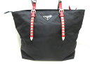 【新着】PRADA(プラダ) ショルダーバッグ - 1BG212 黒×レッド スタッズ ナイロン×レザー【20190530】【中古】