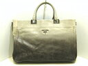 PRADA(プラダ) トートバッグ - ダークグレー×アイボリー 革タグ レザー【20200112】【中古】【dfs】