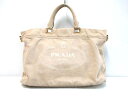 PRADA(プラダ) トートバッグ CANAPA BN2069 ベージュ×アイボリー 革タグ キャンバス【20200317】【中古】【dfn】