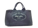 PRADA(プラダ) トートバッグ CANAPA 黒×ライトグリーン キャンバス【20200421】【中古】【dfn】