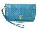 PRADA(プラダ) 財布美品■ - ブルー 編み込む レザー【20200613】【中古】【dfn】