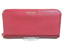 【新着】PRADA(プラダ) 長財布 - 1M0506 ピンク×レッド ラウンドファスナー サフィアーノレザー【20200303】【中古】