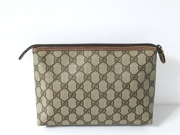 【新着】GUCCI(グッチ) ポーチ GGプラス・GGスプリーム ベージュ×ダークブラウン PVC(塩化ビニール)×レザー【20200519】【中古】