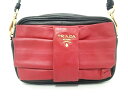 PRADA(プラダ) ショルダーバッグ美品■ - BP0166 黒×レッド リボン レザー【20200622】【中古】【dfs】