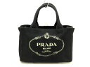 PRADA(プラダ) トートバッグ CANAPA 黒×アイボリー キャンバス【20200816】【中古】【dfn】