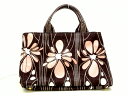 PRADA(プラダ) トートバッグ CANAPA BN1877 ダークブラウン×ピンク×アイボリー 花柄 コットン【20200816】【中古】【dfs】