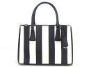 【新着】PRADA(プラダ) ハンドバッグ新品同様■ ガレリア 1BA863 ネイビー×白 ストライプ サフィアーノリュクス(レザー)【20200812】【中古】