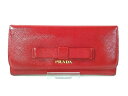 PRADA(プラダ) 長財布 - レッド リボン エナメル（レザー）【20201012】【中古】【dfn】