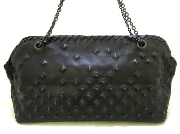 【新着】BOTTEGA VENETA(ボッテガヴェネタ) ハンドバッグ - B00010677I 黒 チェーンハンドル/スタッズ レザー【20201011】【中古】