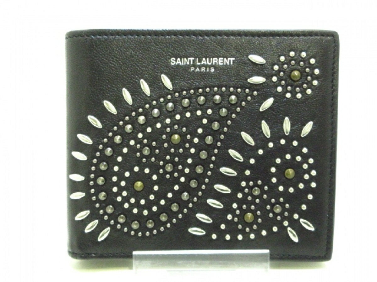 【新着】SAINT LAURENT PARIS(サンローランパリ) 2つ折り財布 361319 黒 スタッズ レザー【20201024】【中古】