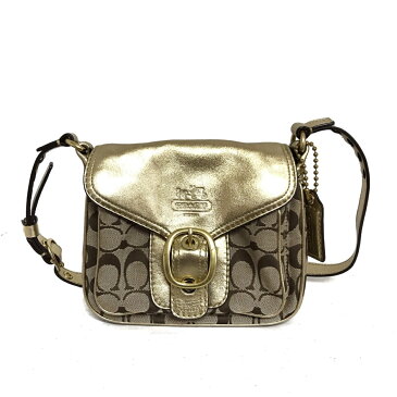 【新着】【中古】COACH(コーチ) ブリーカーシグネチャージェニー ショルダーバッグ ミニバッグ カーキ×ゴールド ジャガード×レザー