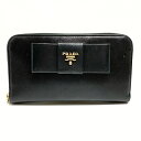 【新着】PRADA(プラダ) 長財布 - 黒 リボン/ラウンドファスナー レザー【20210404】【中古】