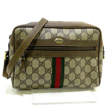 【新着】【中古】GUCCI(グッチ) アクセサリーコレクション/GGプラス・GGスプリーム/シェリー ショルダーバッグ ベージュ×ダークブラウン×マルチ PVC(塩化ビニール)×レザー