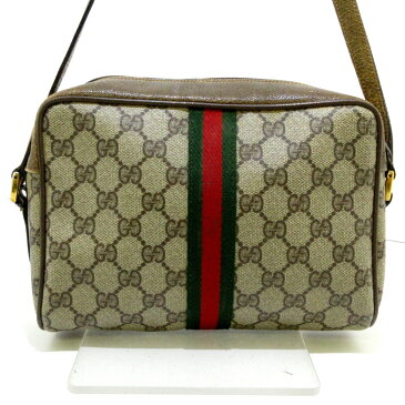 【新着】【中古】GUCCI(グッチ) アクセサリーコレクション/GGプラス・GGスプリーム/シェリー ショルダーバッグ ベージュ×ダークブラウン×マルチ PVC(塩化ビニール)×レザー
