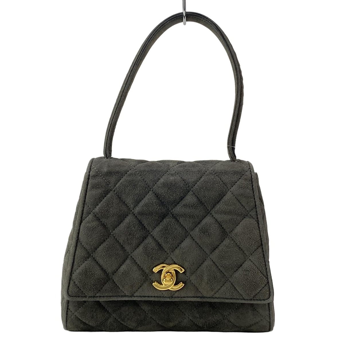 【中古】CHANEL(シャネル) 台形バッグ/マトラッセ ハンドバッグ ゴールド金具 ダークグレー(4)