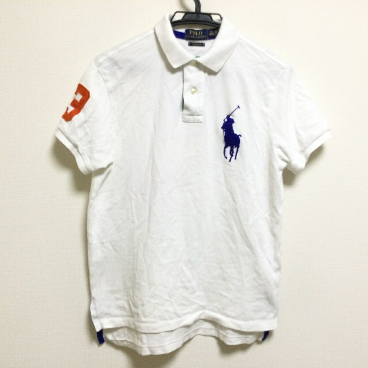 【新着】【中古】POLObyRalphLauren(ポロラルフローレン) ビッグポニー 半袖ポロシャツ 白×ネイビー×オレンジ