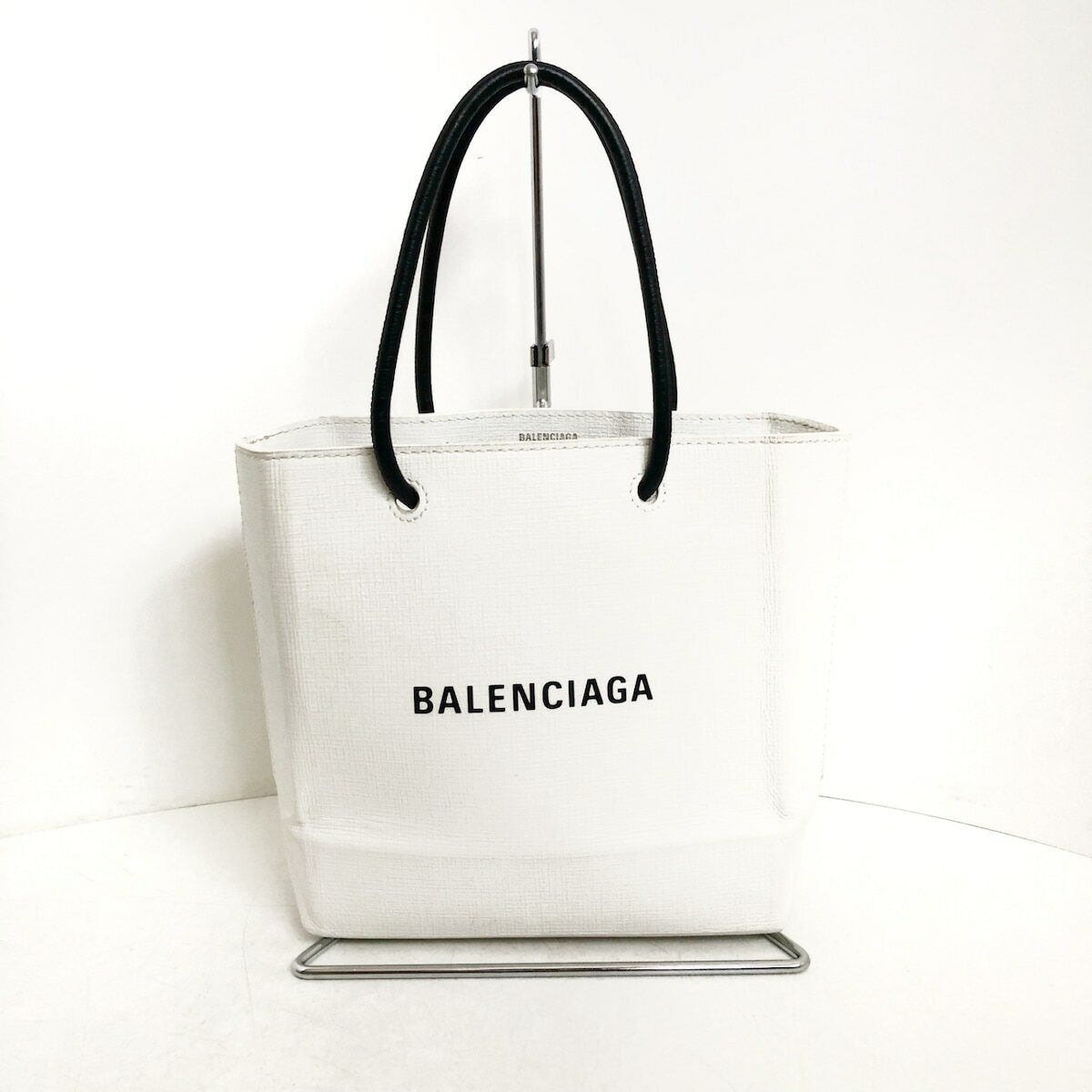 【中古】BALENCIAGA(バレンシアガ) ショッピングトート XXS トートバッグ ミニトート 白×黒 レザー