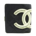 【中古】CHANEL(シャネル) カンボンライン 2つ折り財布 がま口 黒×白 ラムスキン