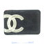 【中古】CHANEL(シャネル) カンボンライン カードケース 黒×白 ラムスキン