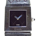 【中古】CHANEL(シャネル) マトラッセ 腕時計 革ベルト 黒